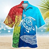 olcso Ocean Print-Férfi Trópusi virágok Totem Teknősök Ing Hawaii ing Aloha ing Rövid ujjú Ing Kubai nyakörv Sportok Divat Utcai sikk Szabadtéri Hétköznapi Hawaii Sötétkék Medence Bíbor S M L