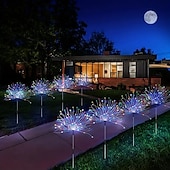 billige Landskapslys-solar fyrverkeri sti lys utendørs 2x 1x led stake lys for gangvei hage bakgård landskap dekorasjon 120leds fe julelys for hage gate gård plen nyttårsfest ip65 vanntett