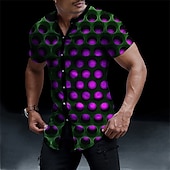 billiga 3D-mönster-Herr 3D Print Skjorta Knapp upp skjorta Kortärmad Mode Designer Ledigt Semester Ledigt Utekväll Vår &amp; sommar Hög krage Mönster Svart Gul Rubinrött Blå Himmelsblå