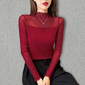 voordelige Oefen Kleding-Ballroomdansen Sportkleding Top Ruches Pure Kleur Gesplitst Dames Prestatie Opleiding Lange mouw Polyester Netstof