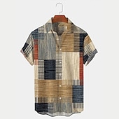 ieftine Model Geometric-Bărbați Tartan / Carouri Model Geometric Epocă Cămașă Camașă cu nasturi Manșon scurt Modă Designer Casual Vacanță Zilnic Ieșire Primavara vara Răsfrânt Imprimeu Albastru Verde Galben Albastru piscin