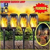 お買い得  経路ライト＆ランタン-2/4 個ソーラーライト屋外ソーラートーチライトちらつき炎付き 12 LED ハロウィン装飾 Waterpoof 風景自動オン/オフ庭パティオ家の装飾ランタン
