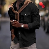 cheap Street-Men&#039;s Shirt Cotton Linen Shirt White Cotton Shirt Summer Shirt Beach Shirt Plain Hawaiian Holiday Black White Blue Khaki Long Sleeve Lapel Spring &amp; Summer Clothing Apparel Pocket