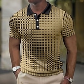 cheap Men&#039;s Geometric Polo-Men&#039;s Geometric Waffle Polo Shirts Golf Shirt Short Sleeve Polo Shirts Collared Shirts Business Casual WorkWear Formal Wear Festival Wear Buttons 3D Print Blue-Green White Yellow