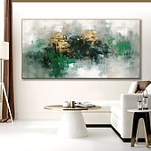 preiswerte Abstrakte Gemälde-Handgefertigtes Ölgemälde auf Leinwand, Wandkunst, Dekoration, handbemalt, modernes, grünes, goldenes, abstraktes Gemälde für die Inneneinrichtung, gerolltes, rahmenloses, ungedehntes Gemälde
