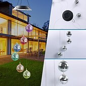 cheap Solar String Lights-Solar Wind Chime Light Mosaic Ball Night Light 7-Color Changing Independence Day Flag for Outdoor Patio Garden Window Curtain Tree Decoration