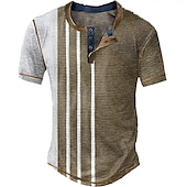 preiswerte Geometrisch-Herren Graphic Farbblock Streifen Waffel-Henley-Hemd Vintage-Shirt Kurzarm 3D-Druck Modisch Designer Basic Outdoor Täglich Sommer Blau Braun Grün Grau Henley Henley T-Shirt