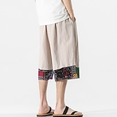 cheap Home-Men&#039;s Linen Shorts Capri Pants Patchwork Drawstring Elastic Waist Plain Comfort Breathable Outdoor Daily Going out Linen / Cotton Blend Fashion Casual Black Dark Blue
