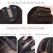 cheap Human Hair Pieces &amp; Toupees-6 Inch 100% Remy Human Hair Silk Base Top Hairpiece for Women Clip in Topper Hand-made Top Toppee Hair piece 120% Density Middle Part with Thinning Hair #4P27 Medium Brown&amp;Dark Blonde 27g