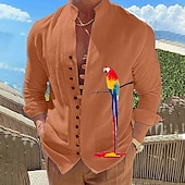 voordelige Vogels &amp; Dieren-Voor heren Papegaai Overhemd Hawaiiaans overhemd Aloha-shirt Lange mouw Overhemd Opstaand Modieus Ontwerper Casual Buiten Vakantie Straat Wit blauw Blauw / Wit S M L