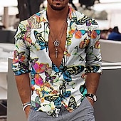 economico Modello etnico-Per uomo Floreale Stampa di catene Camicia Camicia con bottoni Manica lunga Di tendenza Originale Informale Esterno Da mare Giornaliero Autunno Colletto Stampa 3D Bottone giù Giallo Blu Oro Verde