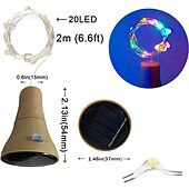 billige Soldrevet-solcelledrevet vinflaske kork festival utendørs lys krans lys utendørs eventyr lys 2m 20 leds kobbertråd streng lys