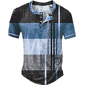 billiga Geometrisk-Herr Waffle Henley Shirt T-shirts Vintage skjorta Mode Designer Grundläggande Skjorta Grafisk Färgblock Kortärmad Skjorta Blå Purpur Brun Utomhus Ledigt Dagligen Henley Sommar Kläder 3D-tryck S M L