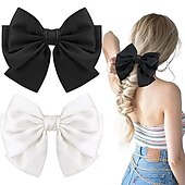 cheap Hair Styling Accessories-Big Satin Layered Hair Bows for Women Girls 7 Inch Pink Blue Barrette Hair Clip Large Ribbon Bows Style Hair Accessories