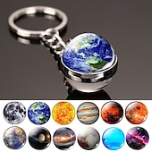 abordables Pendentifs et ornements pour voiture-lune porte-clés système solaire planète porte-clés galaxie nébuleuse espace porte-clés terre soleil mars jupiter saturne image double face boule de verre porte-clés