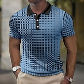 cheap Men&#039;s Geometric Polo-Men&#039;s Geometric Waffle Polo Shirts Golf Shirt Short Sleeve Polo Shirts Collared Shirts Business Casual WorkWear Formal Wear Festival Wear Buttons 3D Print Blue-Green White Yellow