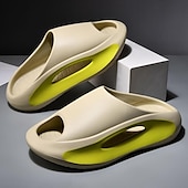 cheap Casual Sandals-Men&#039;s White Slide Sandals with Red Cutout Design – Lightweight and Comfortable Slip-On Footwear for Casual and Summer Wear