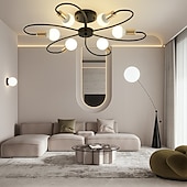 preiswerte Dimmbare Deckenleuchten-LED-Deckenleuchte, 6/8-flammig, dimmbar mit Fernbedienung, Unterputz-Deckenleuchte, Acryl-Lampenschirm, Kronleuchter, Schlafzimmer, Wohnzimmer, Blumenform, Schwarz/Weiß, 110–240 V