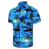 olcso Trópusi növények-Férfi Virágos Kókuszfa Busz Ing Hawaii ing Aloha ing Rövid ujjú Ing Térfogatcsökkenés Divat Utcai sikk Dizájn Szabadtéri Utca Hétköznapi Fekete Sárga Sötétkék S M L
