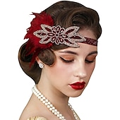 olcso Öltözetek-szett midi flapper ruha toll fejpánt bársony hosszú opera kesztyű 3 db női ordító 20-as évek 1920-as évek ruhái koktél gatsby flapper lány maskarás parti jelmezek