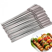 זול גריל ובישול בחוץ-50 יחידות שיפוד ברביקיו מנירוסטה לשימוש חוזר שיפודי מנגל קבב מקל ברזל לקמפינג בחוץ כלי פיקניק כלי בישול כלי בישול מנגל אביזרי גריל גאדג&#039;טים