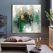 preiswerte Abstrakte Gemälde-Handgefertigtes Ölgemälde auf Leinwand, Wandkunst, Dekoration, handbemalt, modernes, grünes, goldenes, abstraktes Gemälde für die Inneneinrichtung, gerolltes, rahmenloses, ungedehntes Gemälde