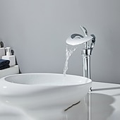 ieftine Clasic-Baterie neagră pentru chiuvetă de baie pipă cu cascadă, robinete din alamă pentru chiuvetă robinet de baie cu un singur mâner pentru vas cu întrerupător cald și rece crom gri auriu