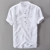 Men's Band Collar Shirt Popover Shirt Summer Shirt Beach Wear Casual Shirt Plain Outdoor Holiday White Blue Green Gray Short Sleeve Henley Spring & Summer Clothing Apparel 11