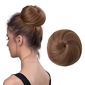 voordelige Chignons-zwarte knot haarstukken voor vrouwen meisjes dame trekkoord nep ballet bun extensions synthetische opgestoken donut chignon uit één stuk