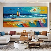 preiswerte Landschaftsgemälde-Handgefertigtes, handgemaltes Ölgemälde, Original-Sonnenschein-Ozean-Ölgemälde auf Leinwand, extra großes Wandkunst, abstraktes weißes Wellengemälde, Boho-Wanddekoration, gerollte Leinwand, kein