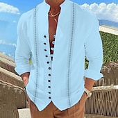 baratos Padrão étnico-Homens Floral Estampado Cashemere Vintage Camisa Social camisa de botão Manga Longa Moda Designer Casual Férias Diário Para Noite Outono Primavera Verão Colarinho Chinês Imprimir Rosa Claro Azul Céu