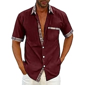 cheap Geometric Pattern-Men&#039;s Leaves Shirt Button Up Shirt Short Sleeve Tropical Fashion Hawaiian Outdoor Beach Summer Spring Turndown Print Button-Down Red Brown Beige Blue+Blue