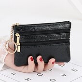 abordables tarjeteros y estuches-1 Uds. Monedero de cuero para hombre y mujer, tarjetero, cartera de mano, mini bolso de cambio con cremallera doble