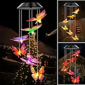 economico Luci paesaggistiche-campanelli eolici solari a led luci esterne luci a farfalla cangianti luci esterne solari impermeabili 6 led campanelli eolici luci ad energia solare per la decorazione di finestre di casa, giardino, patio