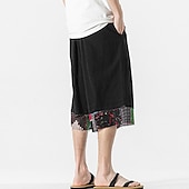 cheap Home-Men&#039;s Linen Shorts Capri Pants Patchwork Drawstring Elastic Waist Plain Comfort Breathable Outdoor Daily Going out Linen / Cotton Blend Fashion Casual Black Dark Blue
