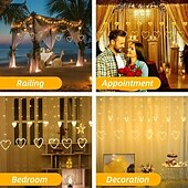 رخيصةأون يعمل عن طريق USB-أضواء سلسلة الستار led 126 بطارية ضوء سلسلة led&amp;amp; أضواء على شكل قلب تعمل بالطاقة USB مقاومة للماء 8 أوضاع وامضة لفتاة عيد الحب والزفاف والكريسماس وأضواء نافذة الفندق