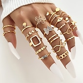 economico Anelli-23pcs set di anelli matrimonio classico argento oro lega cuore stella farfalla personalizzato anello boho alla moda