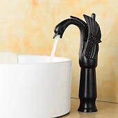 baratos Clássico-torneira misturadora de pia de banheiro vintage forma de cisne de latão, torneiras de lavatório monobloco alça única um furo montado no convés, mono torneira de vaso de água quente e fria mangueira retrô antigo