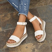 abordables Sandalias Informales-Sandalias de mujer con plataforma alpargata blanca con tira en el tobillo y detalle de tachuelas para outfits veraniegos y casuales