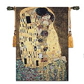 olcso Jacquard szőtt kárpitok-jacquard szőtt gobelin gobelin aubusson fali függöny klimt a szerető szövőszék pamut szövés nappali hálószoba dekoráció (bot és bojt nélkül)