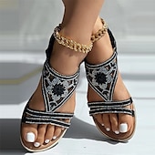 economico Infradito da Vacanza-sandali da donna bohémien con strass – sandali piatti vintage glamour con perline e motivo floreale cavo per la spiaggia e l&#039;estate