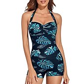 abordables Maillots de bain une pièce-Femme Normal Maillots de Bain Une pièce Monokini Maillot de bain Licou Contrôle du Ventre Dos ouvert Imprimé Vacances Mode Arbres / Feuilles Couleur monochrome A Bretelles Sans Manches Maillots de
