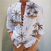 billiga Tropiska växter-Herr Kokosnötsträd Tropiska växter Skjorta Hawaii skjorta Aloha skjorta Långärmad Skjorta Hög krage Mode Designer Ledigt Utomhus Semester Gata Gul Blå Orange S M L