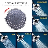 cheap Rain Shower-4/6 inch Rainfall Shower Head Set, 5 Mode Sprayer Showerhead with Water Filter, 360-degree Rotation High Pressure Overhead Shower Head Arm Chrome Black Silver