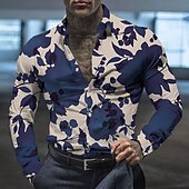 preiswerte Pflanzen Muster-Herren Blumen Hemd Knopfhemd Langarm Modisch Designer Brautkleider schlicht Outdoor Casual Festtage Sommer Frühling Umlegekragen Bedruckt Button-Down Weiß Blau Braun Khaki