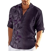 economico Modello di piante-Per uomo Foglie Camicia Camicia con bottoni Manica lunga Di tendenza Streetwear Originale Informale Per uscire Estate Primavera Autunno Colletto alla coreana Stampa Blu Viola Verde Cachi Grigio