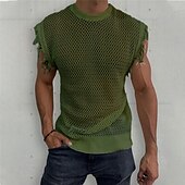 Herren Tank Top Weste Unterhemd Ärmelloses Shirt Ärmellos Rundhalsausschnitt Sommer Einfach Mode Designer Muskel Netz Gestrickt Outdoor Ausgehen Fitnessstudio Weiß Khaki Armeegrün Top T-Shirt für preiswerte Fitness Tank-Tops-Herren Tank Top Weste Unterhemd Ärmelloses Shirt Ärmellos Rundhalsausschnitt Sommer Einfach Mode Designer Muskel Netz Gestrickt Outdoor Ausgehen Fitnessstudio Weiß Khaki Armeegrün Top T-Shirt für