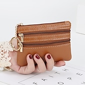 abordables tarjeteros y estuches-1 Uds. Monedero de cuero para hombre y mujer, tarjetero, cartera de mano, mini bolso de cambio con cremallera doble
