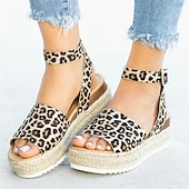 cheap Women&#039;s Sandals-Women&#039;s Leopard Print Espadrille Platform Sandals with Ankle Strap, Trendy Open Toe Summer Shoes for Vacation, Beach, and Casual Outfits