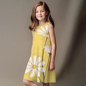 billiga 3D Blomma Klänning-Flickor 3D Grafisk Blommig Klänning Ärmlös 3D-tryck Sommar Vår Sport &amp; Utomhus Dagligen Helgdag söt stil Ledigt Ljuv Barn 3-12 år Vardagsklänning A linjeklänning Linneklänning Ovanför knäet Polyester